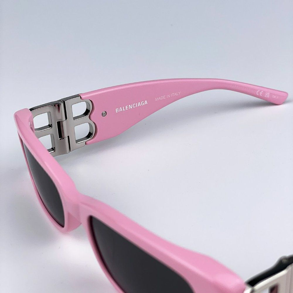 NEW Balenciaga BB0096S 012 Pink Silver Logo Grey Rectangle Unisex Sunglasses - Picture 11 of 13